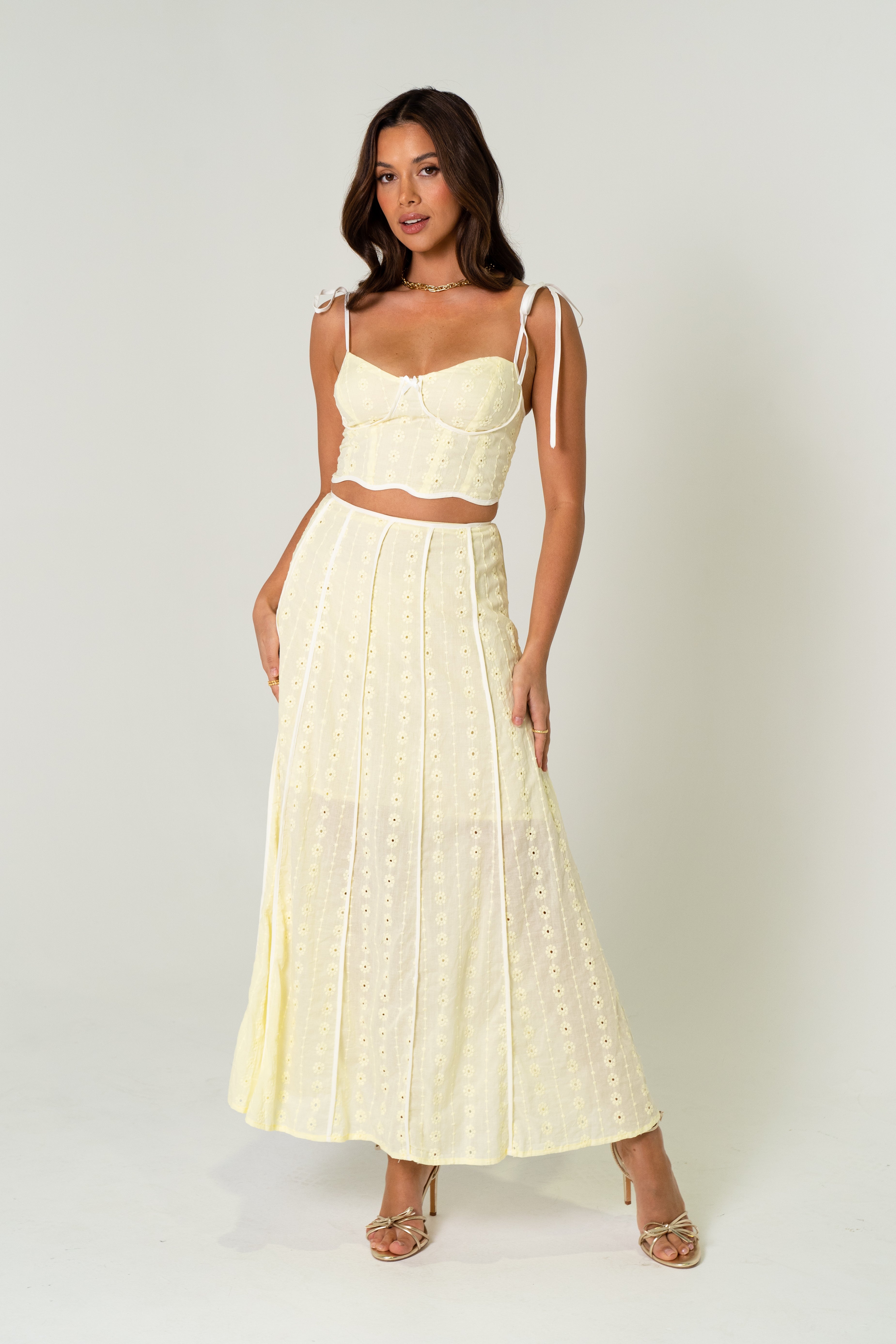 Isabela Yellow Two Piece Set - Cropped Top & Maxi Skirt