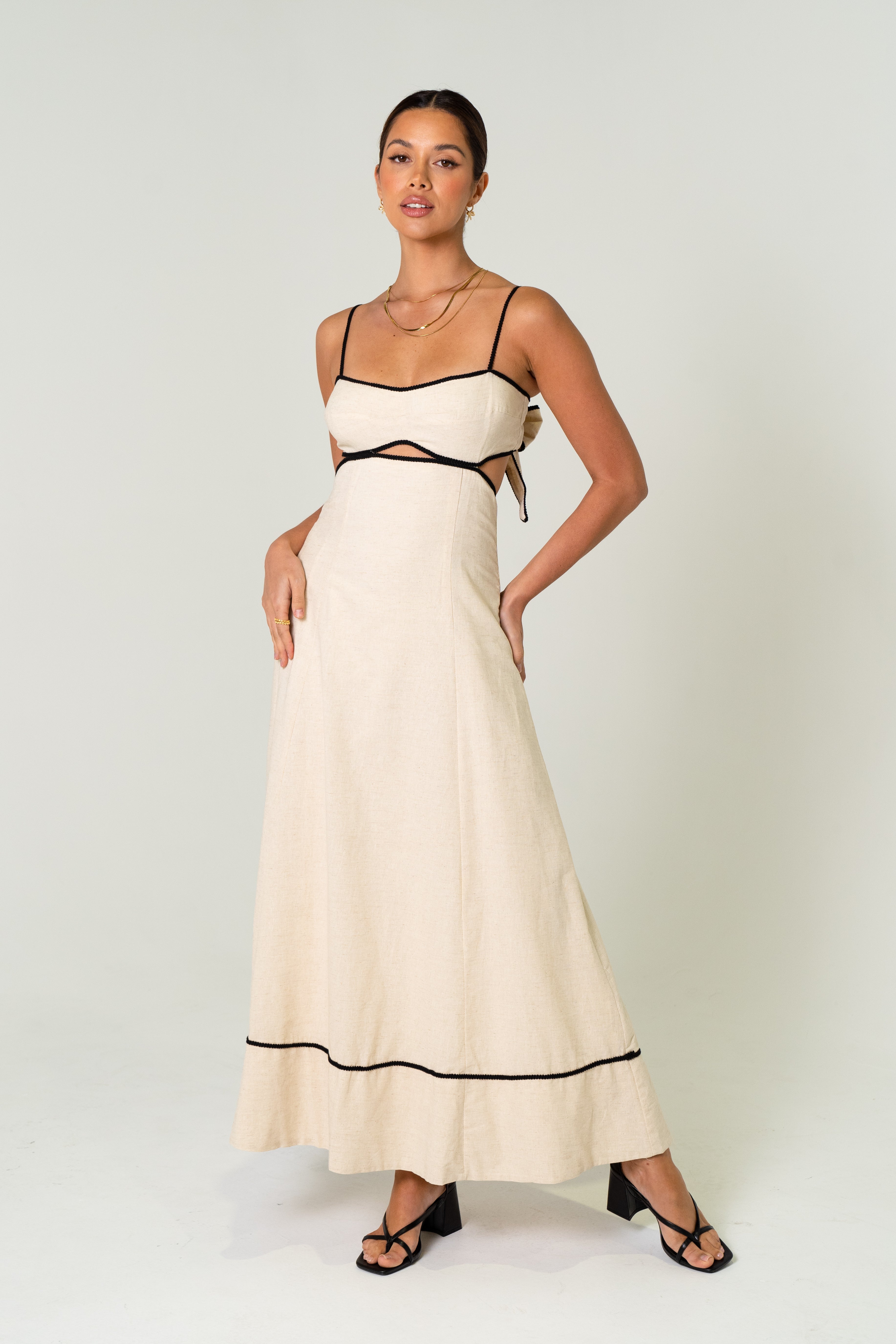 Melissa Linen Midi Dress with Contrast Trims