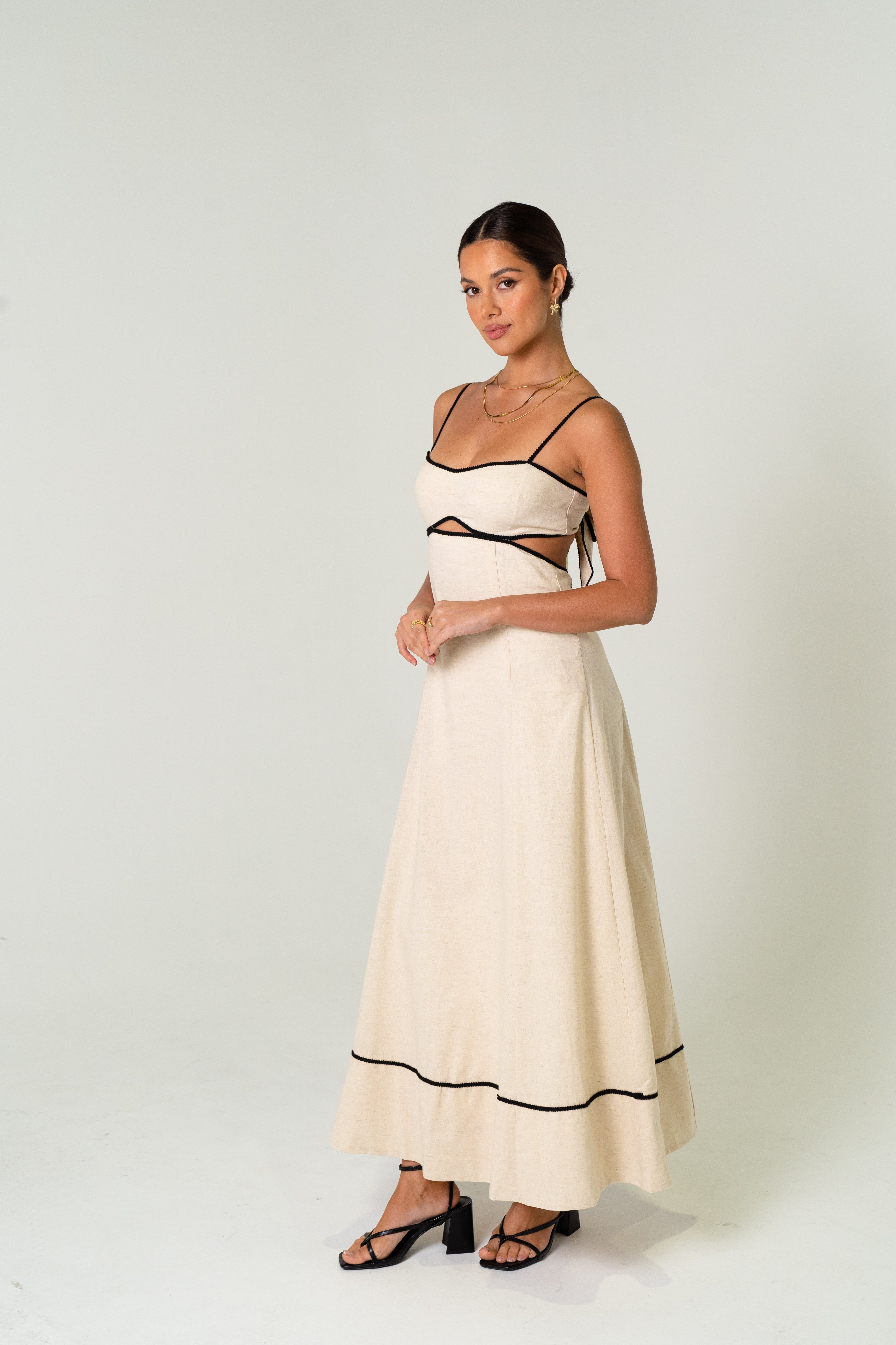 Melissa Linen Midi Dress with Contrast Trims