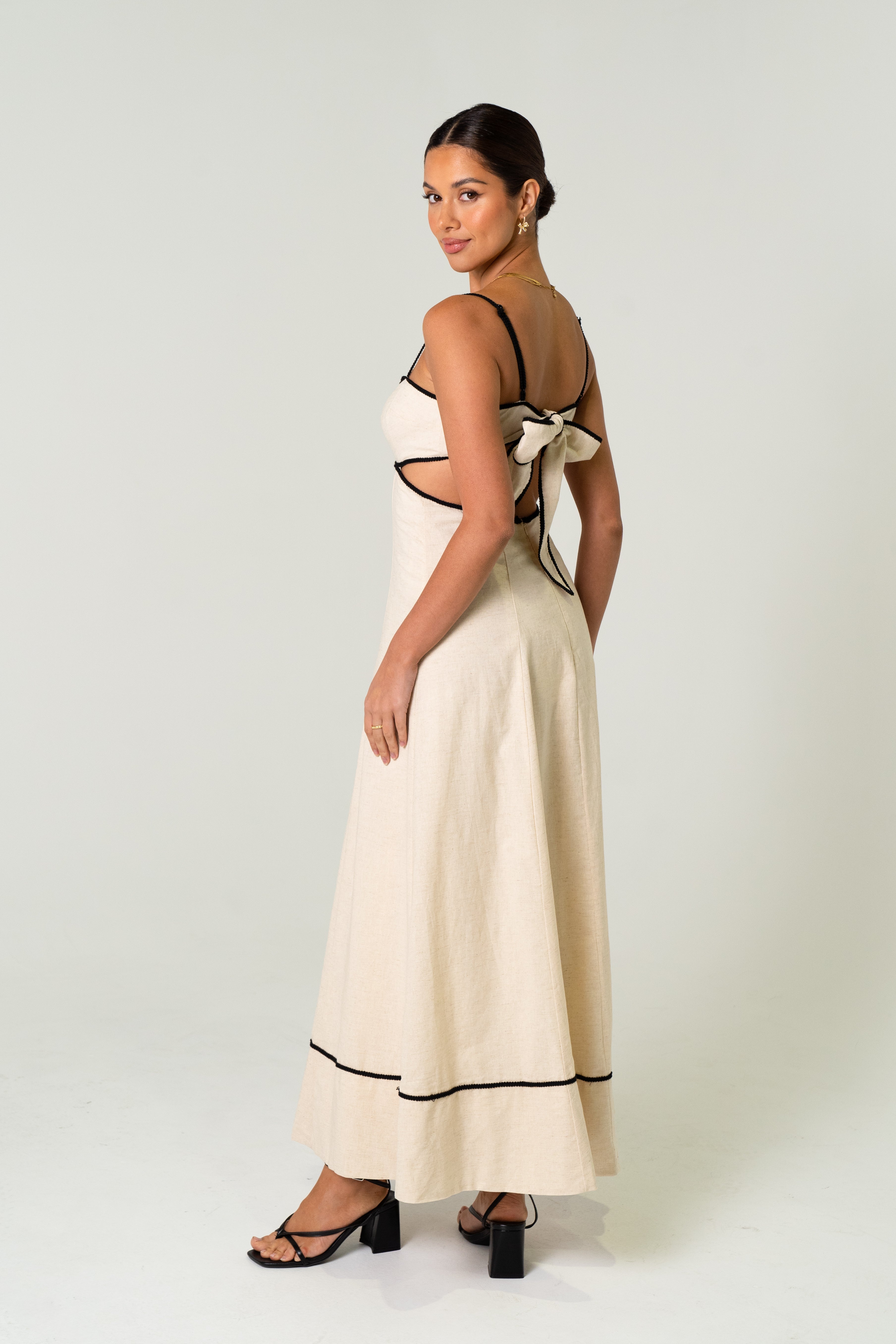 Melissa Linen Midi Dress with Contrast Trims