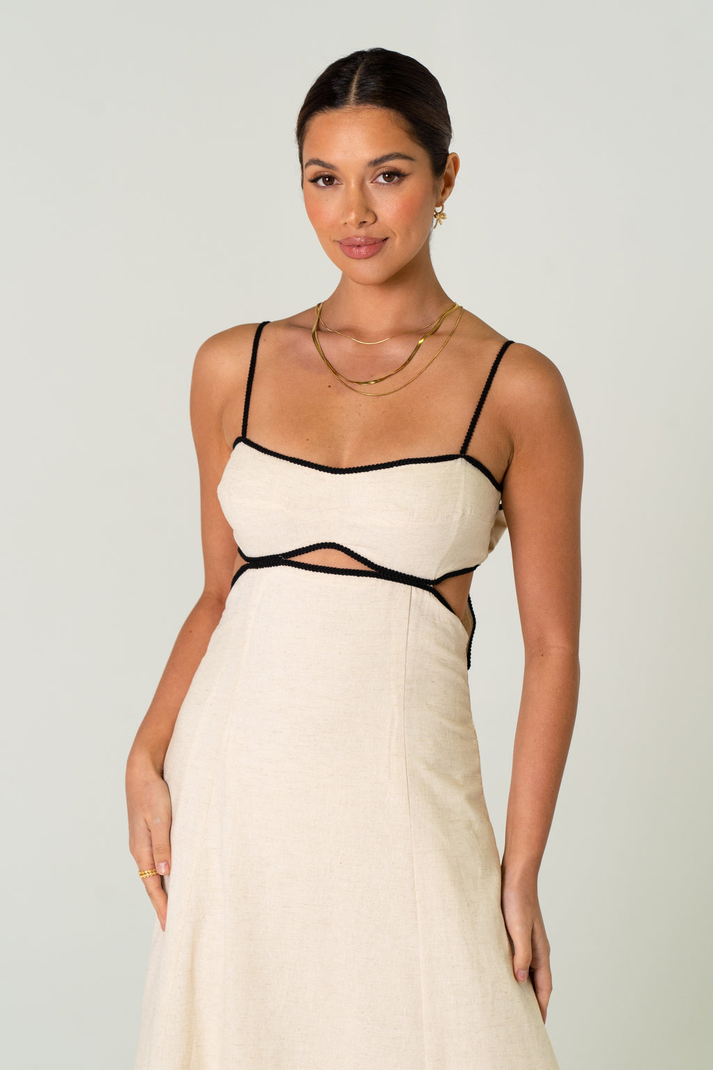 Melissa Linen Midi Dress with Contrast Trims