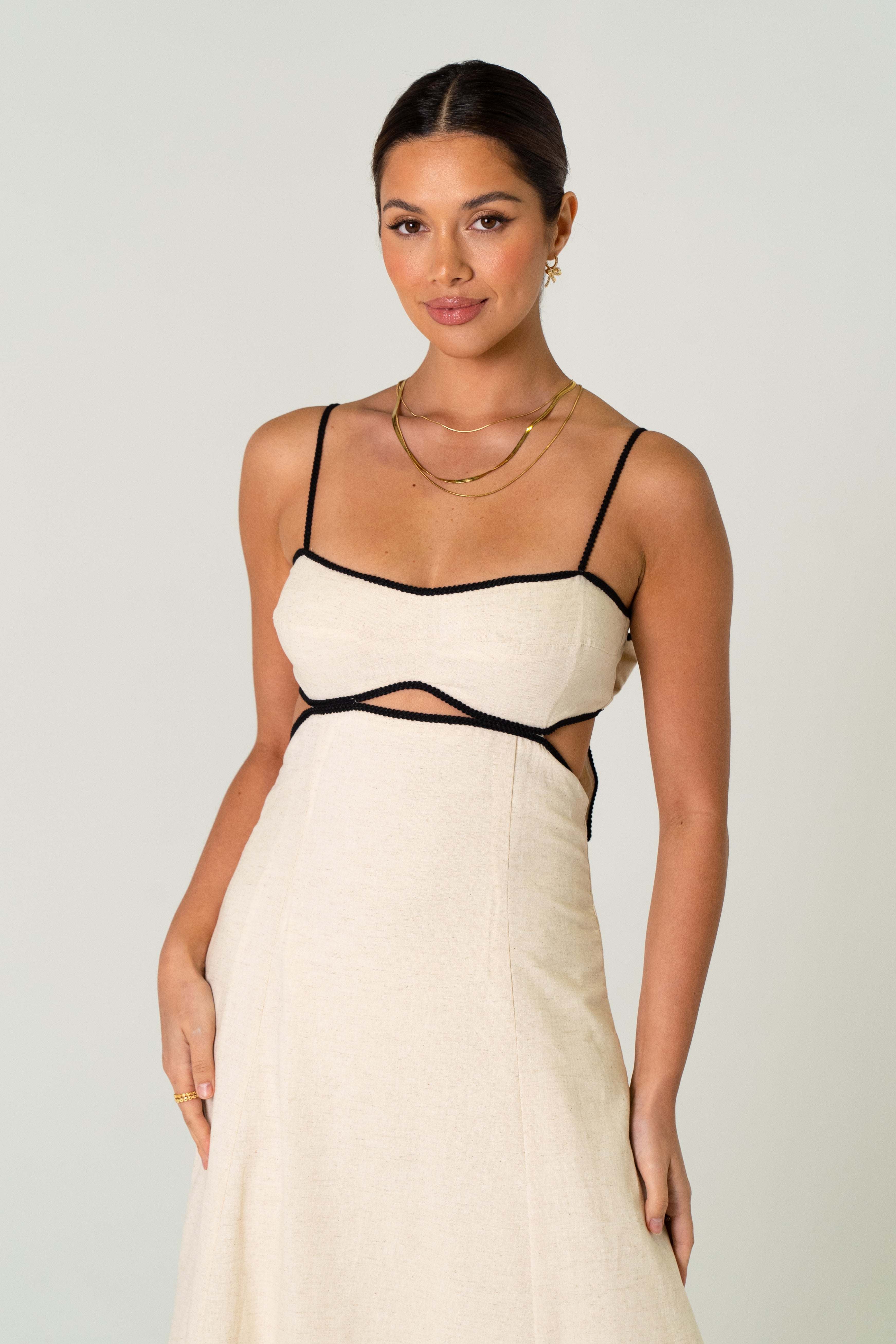 Melissa Linen Midi Dress with Contrast Trims