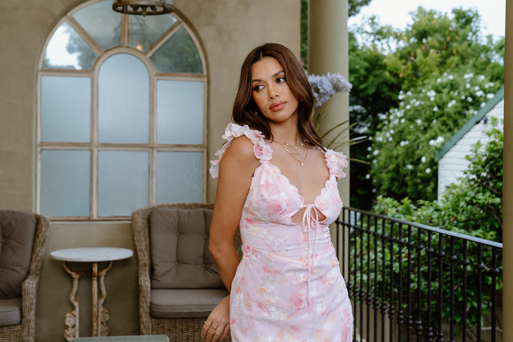 Donna Midi Dress with Scallop Trims