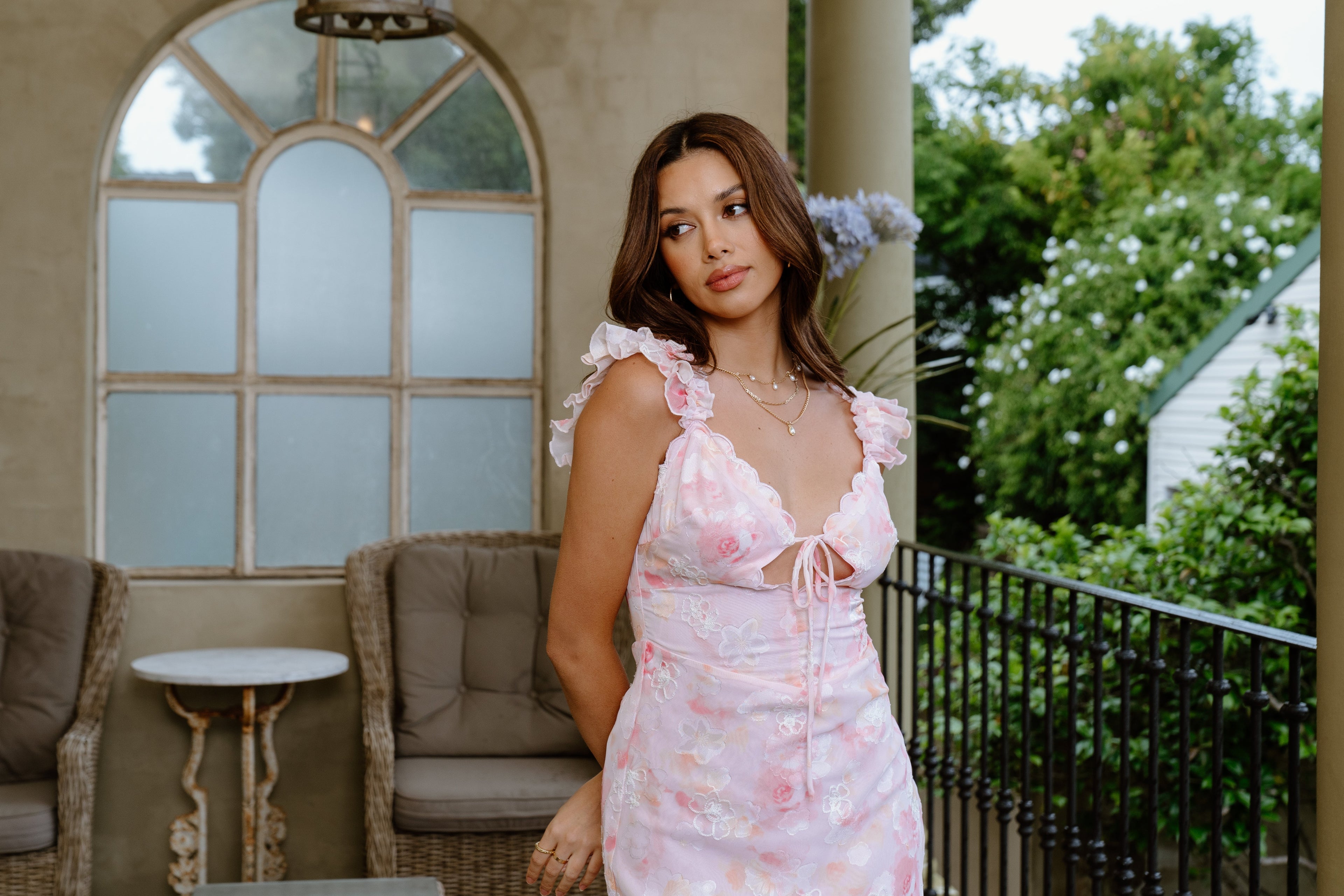 Donna Midi Dress with Scallop Trims