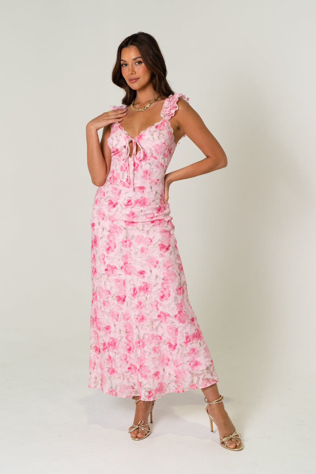 Donna Midi Dress with Scallop Trims