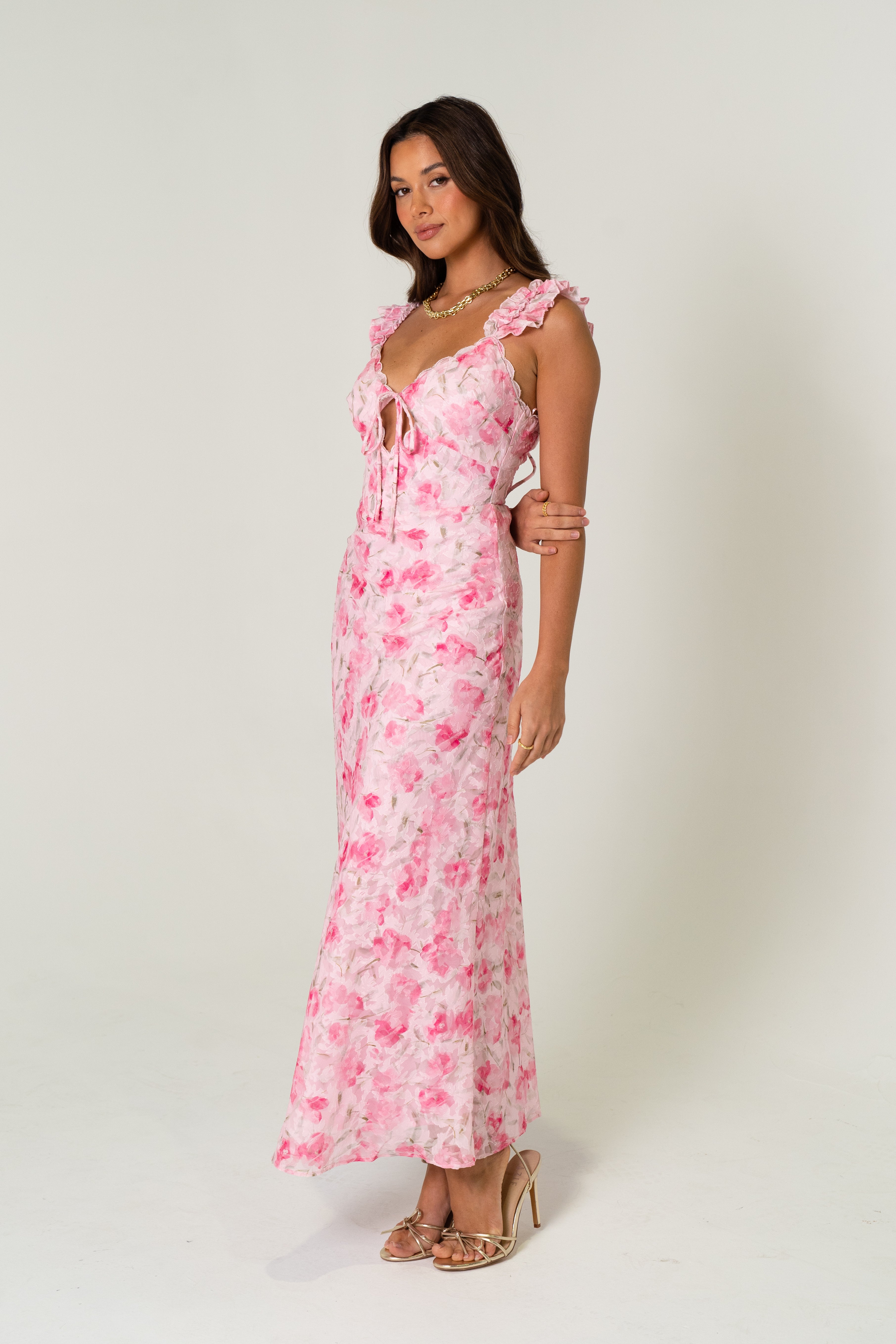 Donna Midi Dress with Scallop Trims