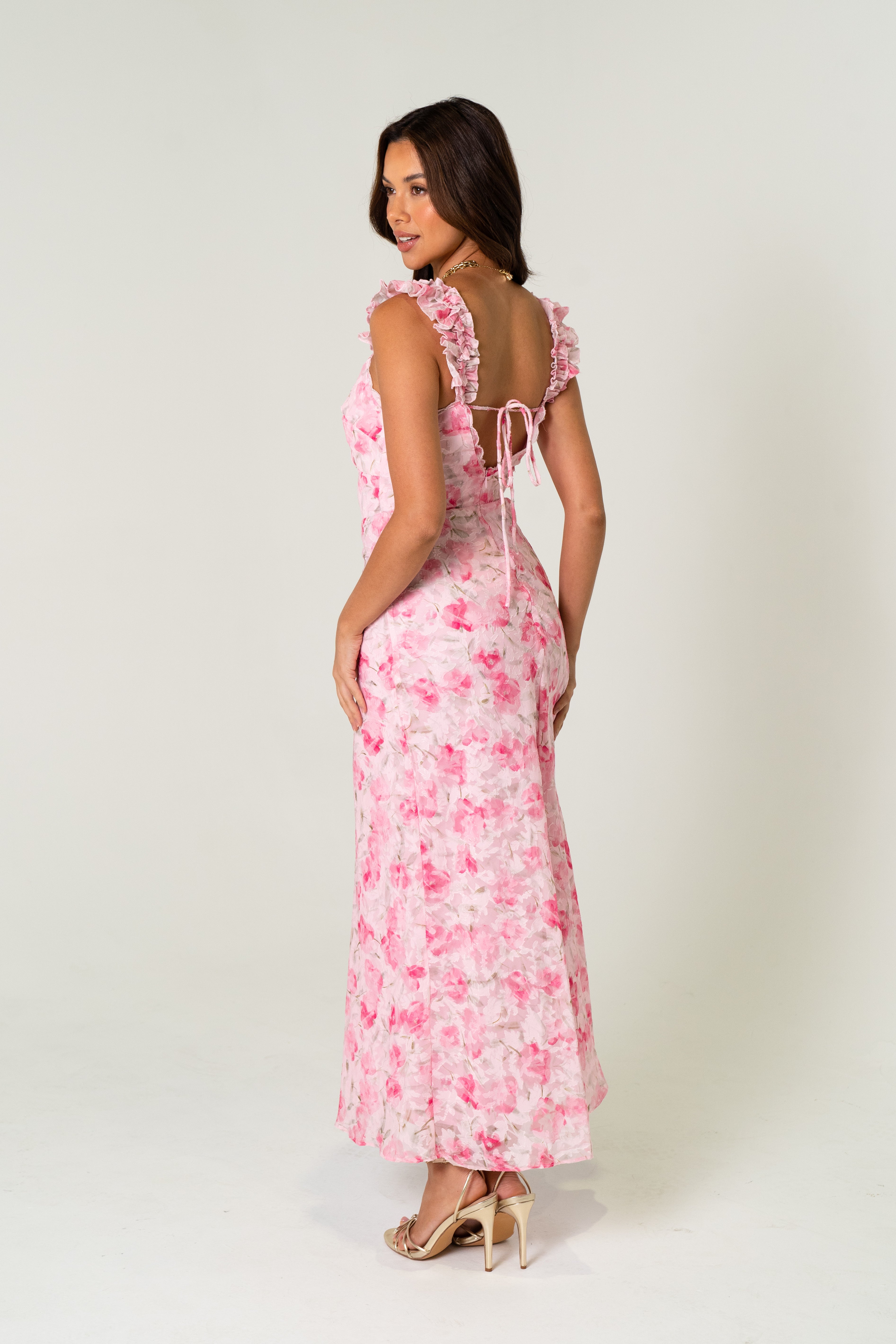 Donna Midi Dress with Scallop Trims