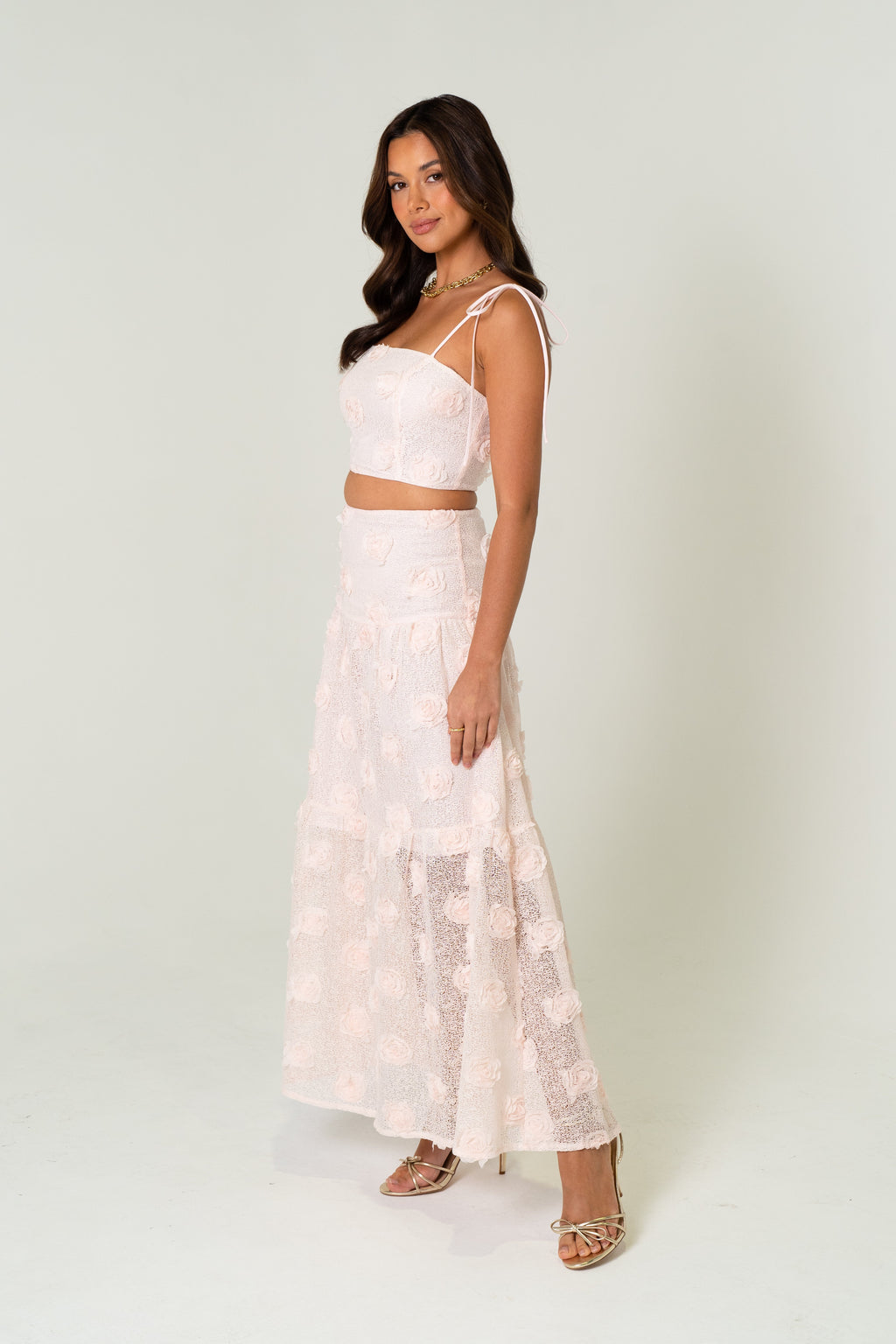 Pauline Two Piece Pink Set - Cropped Top & Midi Skirt