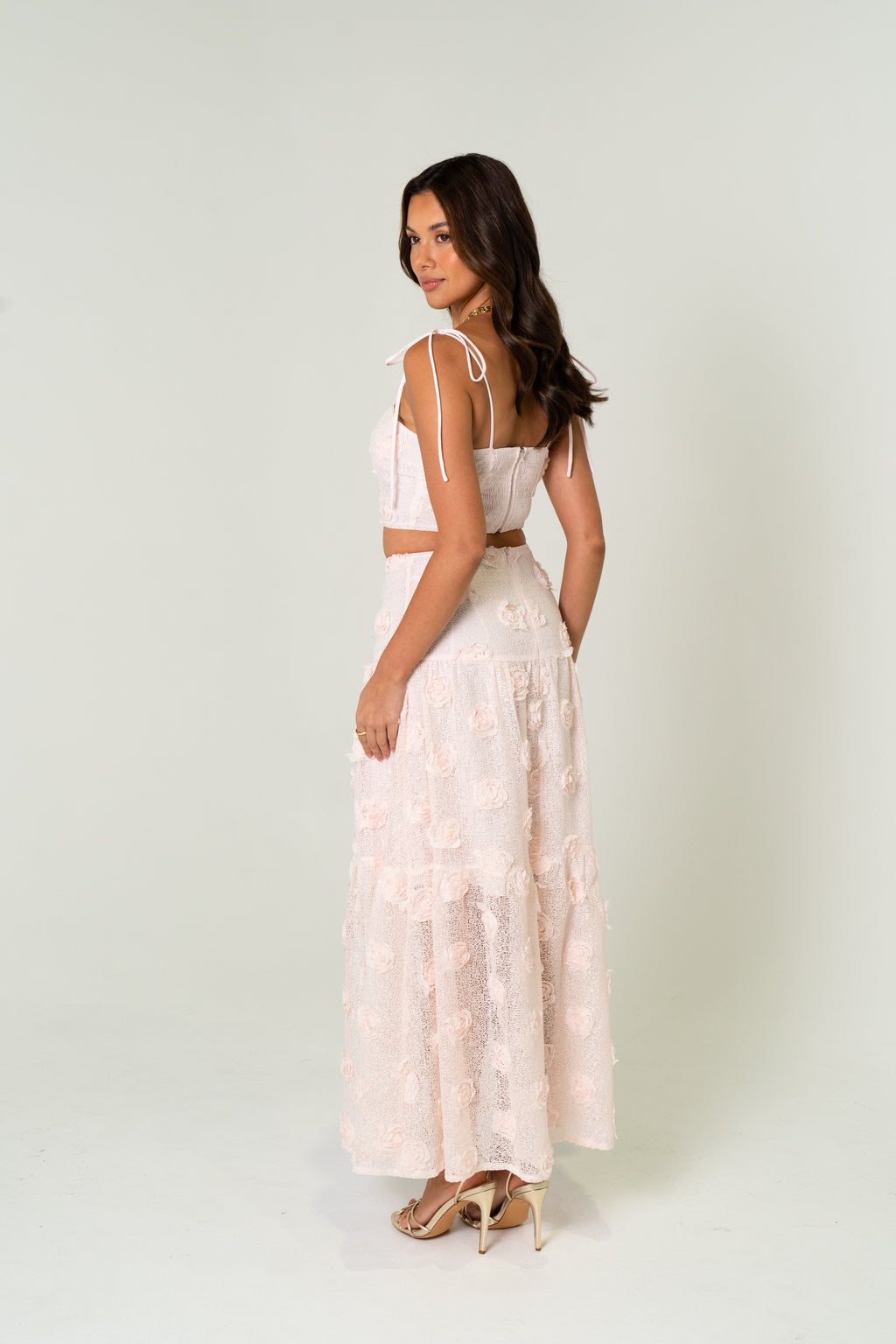 Pauline Two Piece Pink Set - Cropped Top & Midi Skirt