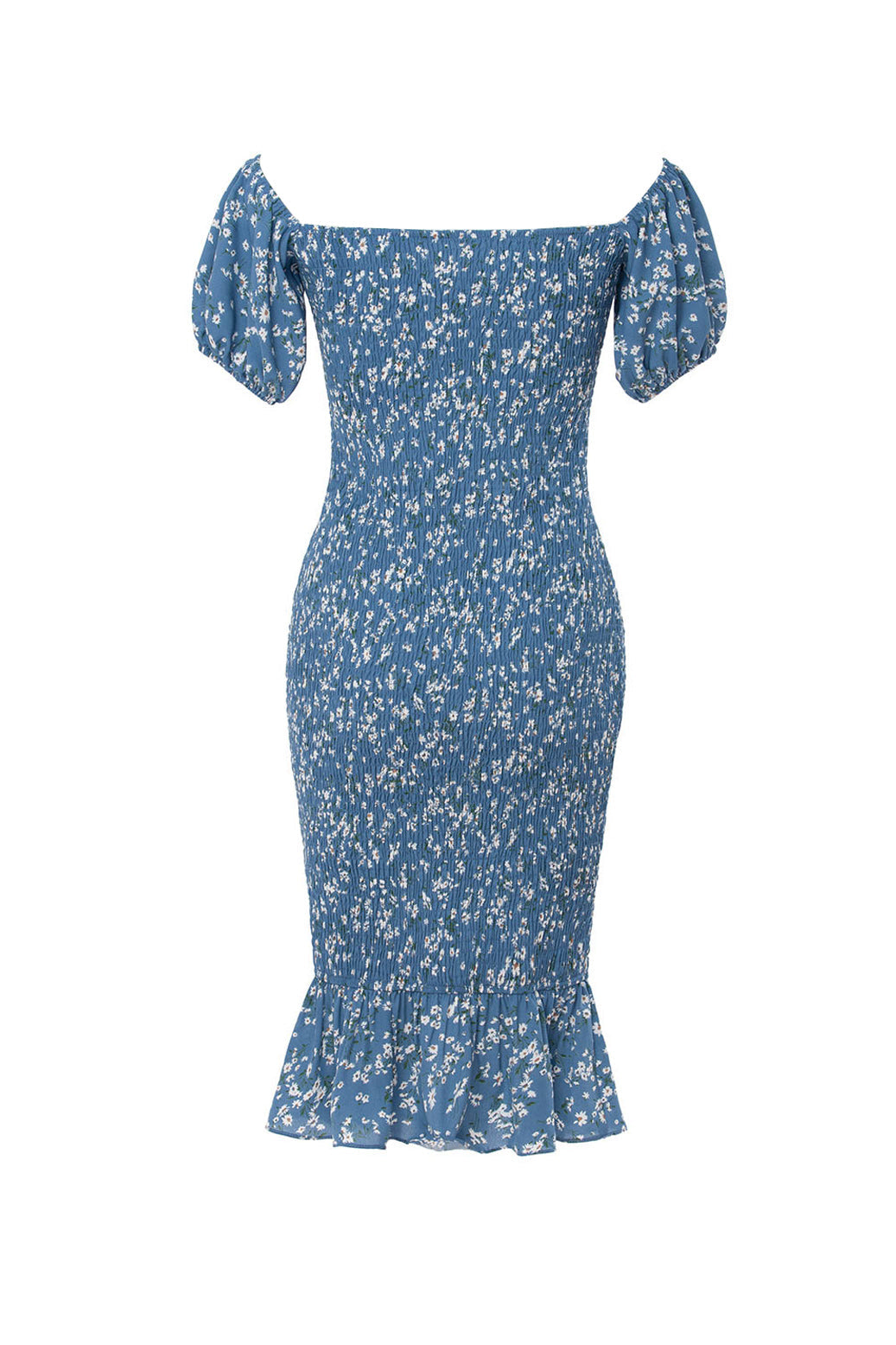 Jen Shirred Body Blue Midi Dress