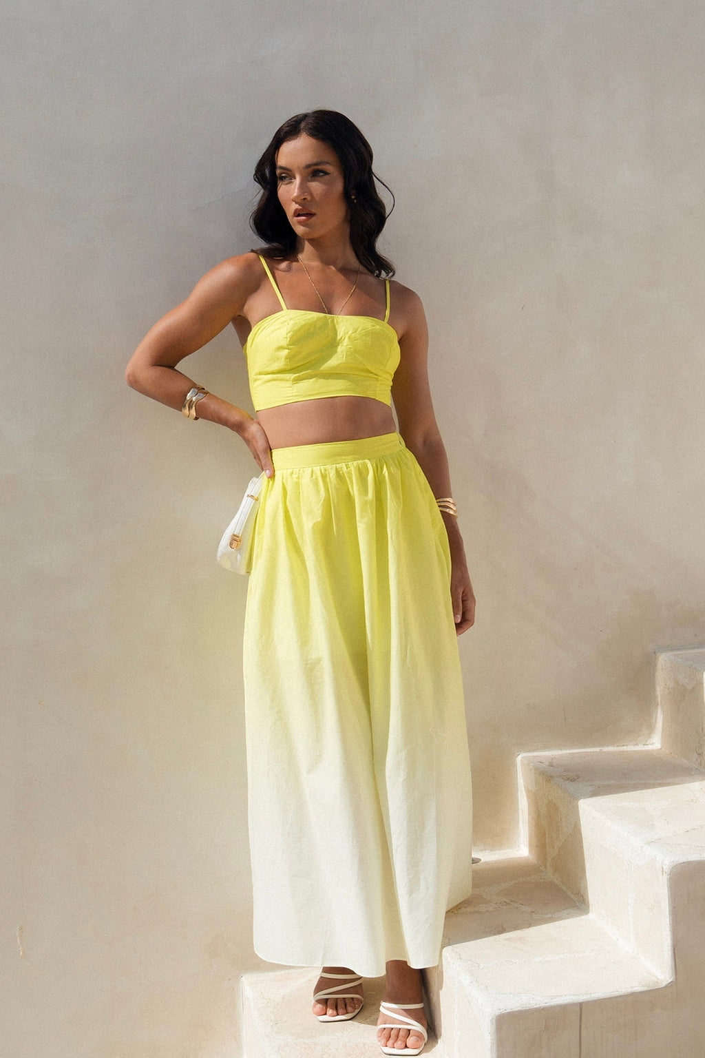 Stella Two Piece Lime Set - Cropped Top & Maxi Skirt
