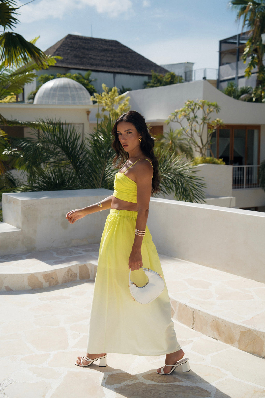 Stella Two Piece Lime Set - Cropped Top & Maxi Skirt