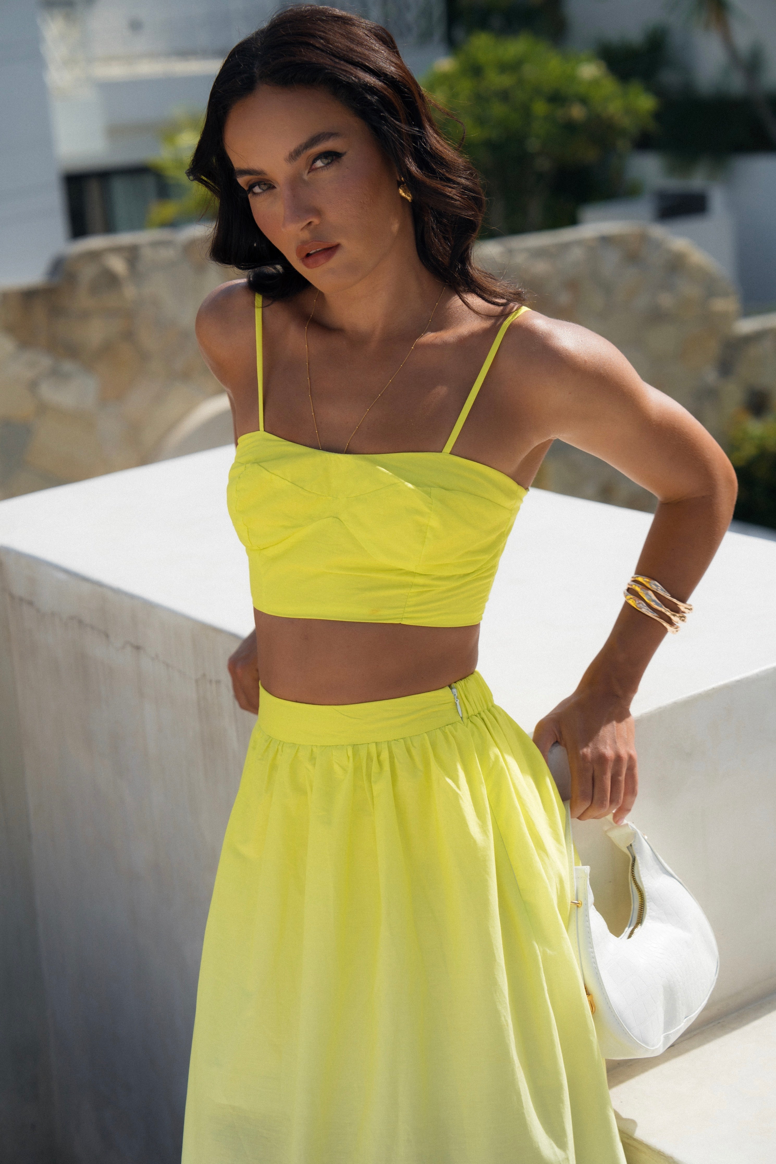 Stella Two Piece Lime Set - Cropped Top & Maxi Skirt