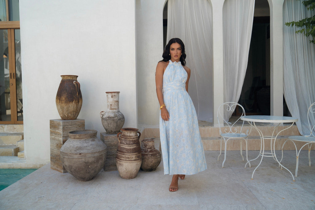 Audrey Halter Neck Midi Dress with Open Back