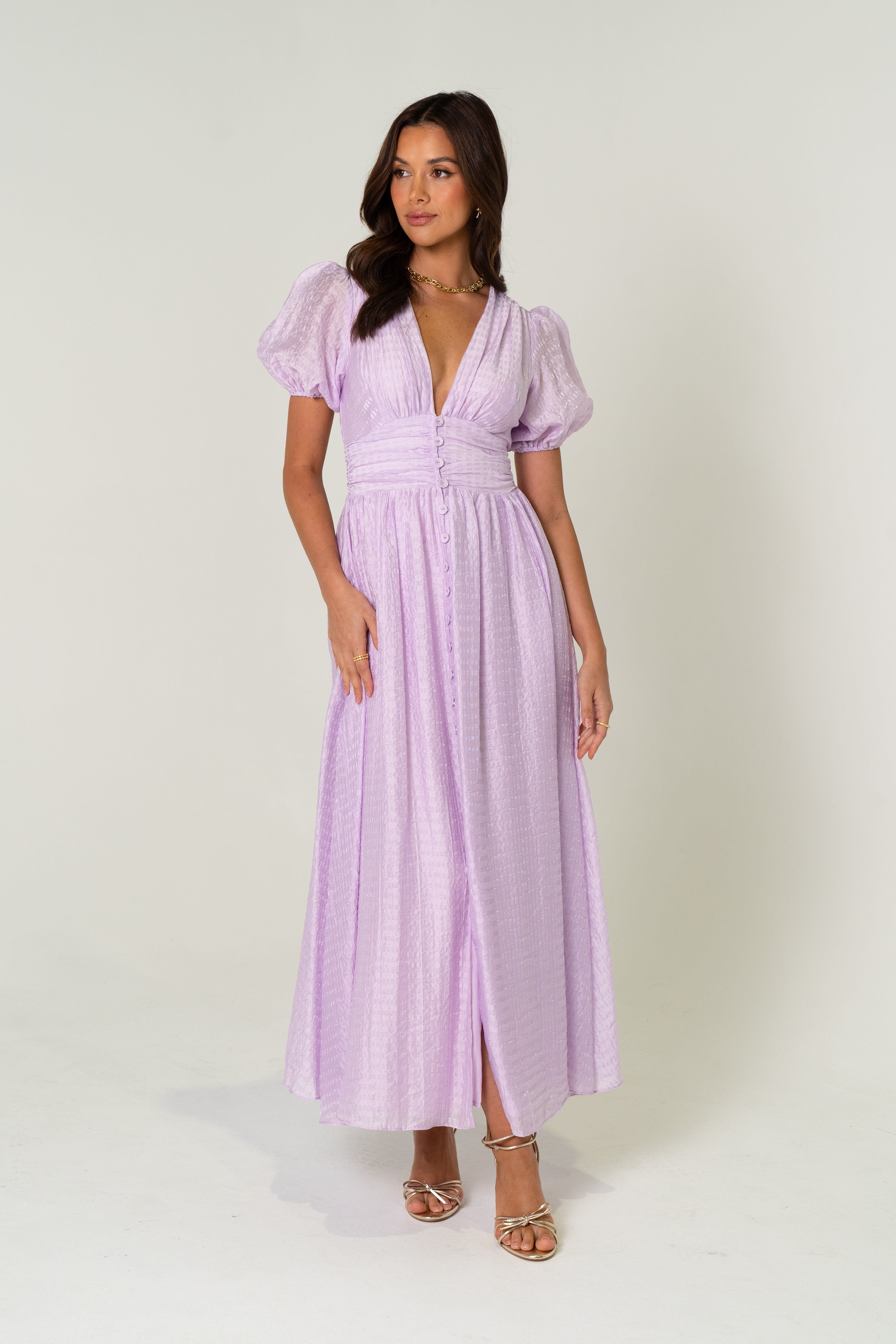 Alissa Puff Sleeve Button Down Midi Dress