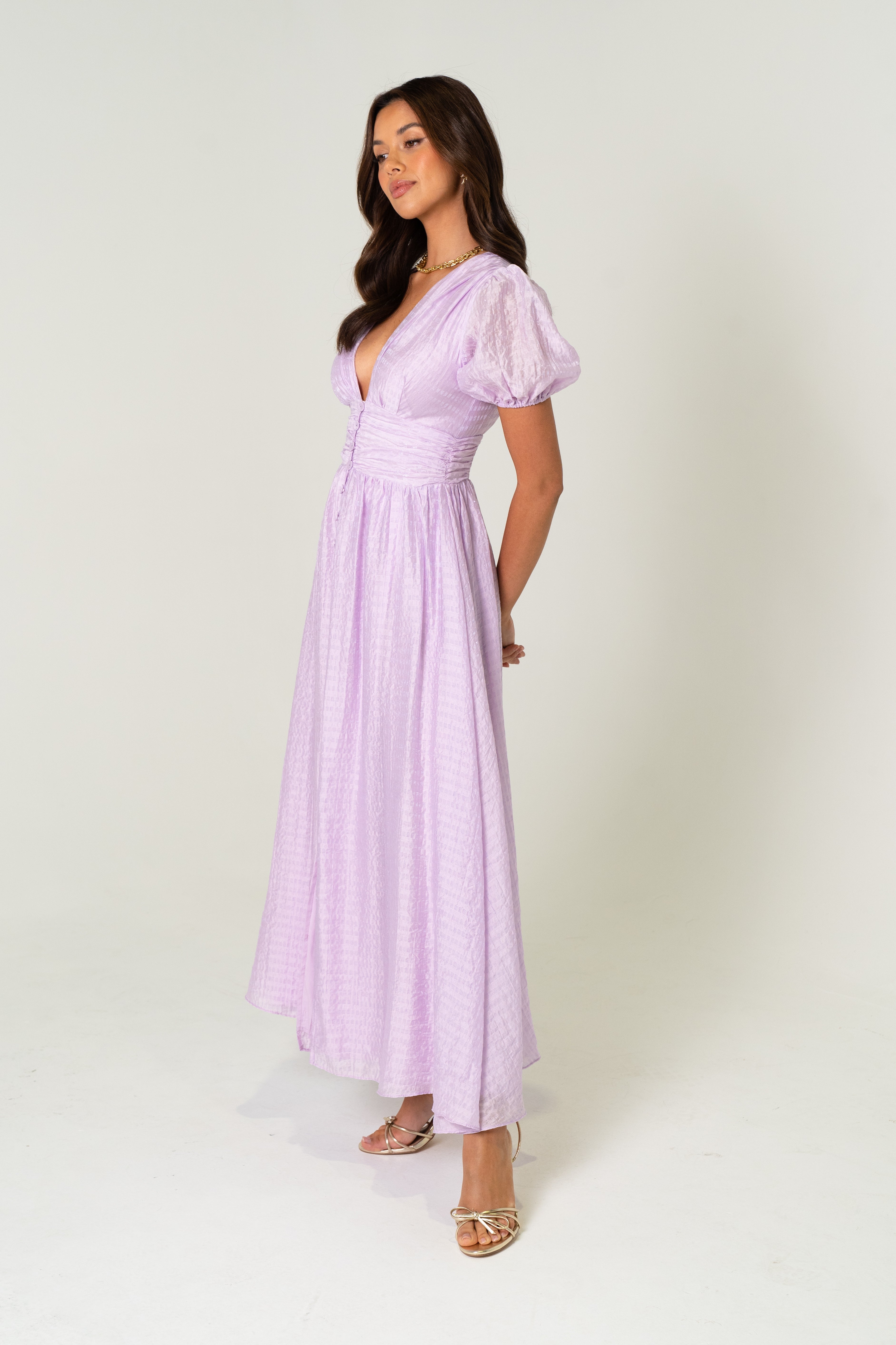 Alissa Puff Sleeve Button Down Midi Dress