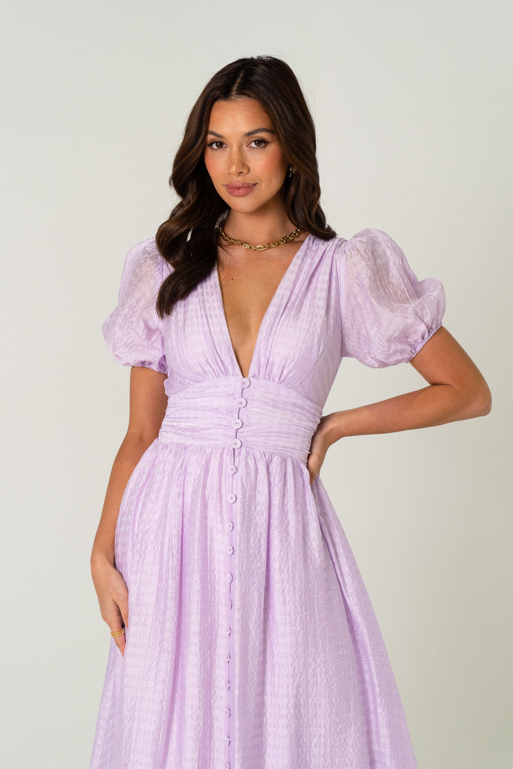 Alissa Puff Sleeve Button Down Midi Dress