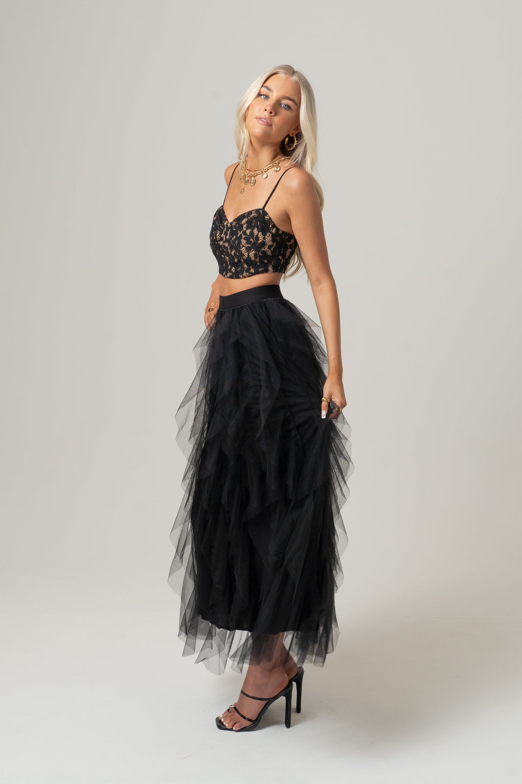Maxine Black Two Piece Crop Top & Skirt Set