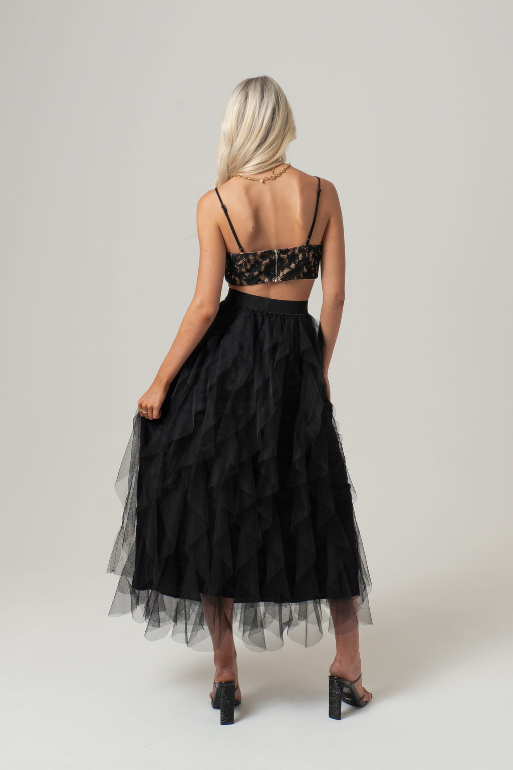 Maxine Black Two Piece Crop Top & Skirt Set