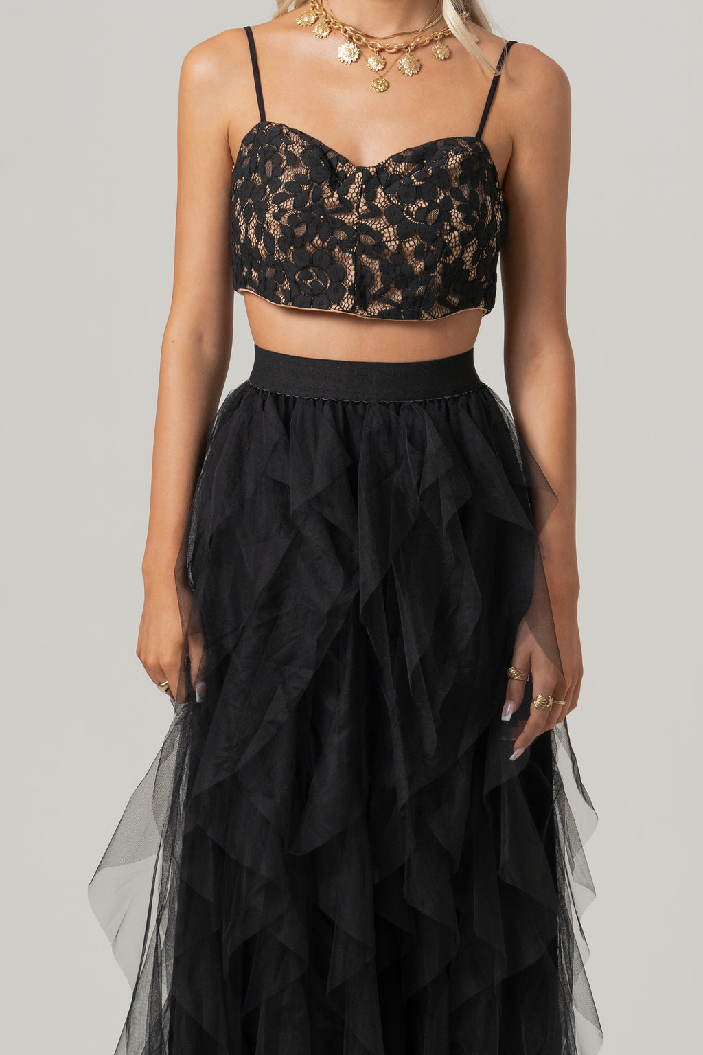 Maxine Black Two Piece Crop Top & Skirt Set