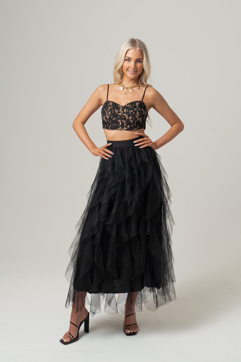 Maxine Black Two Piece Crop Top & Skirt Set