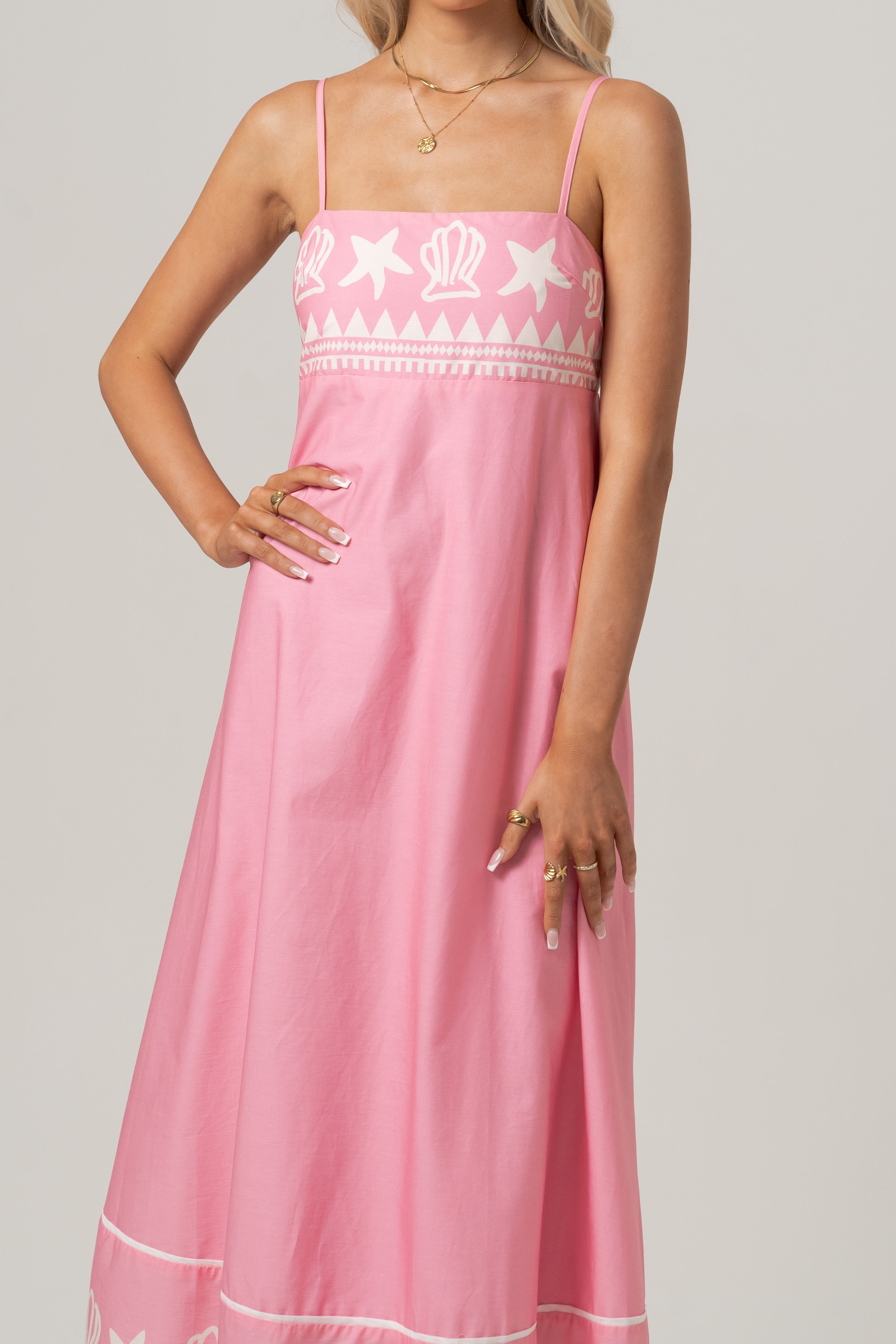Delphine Pink Maxi Dress with Shell Print
