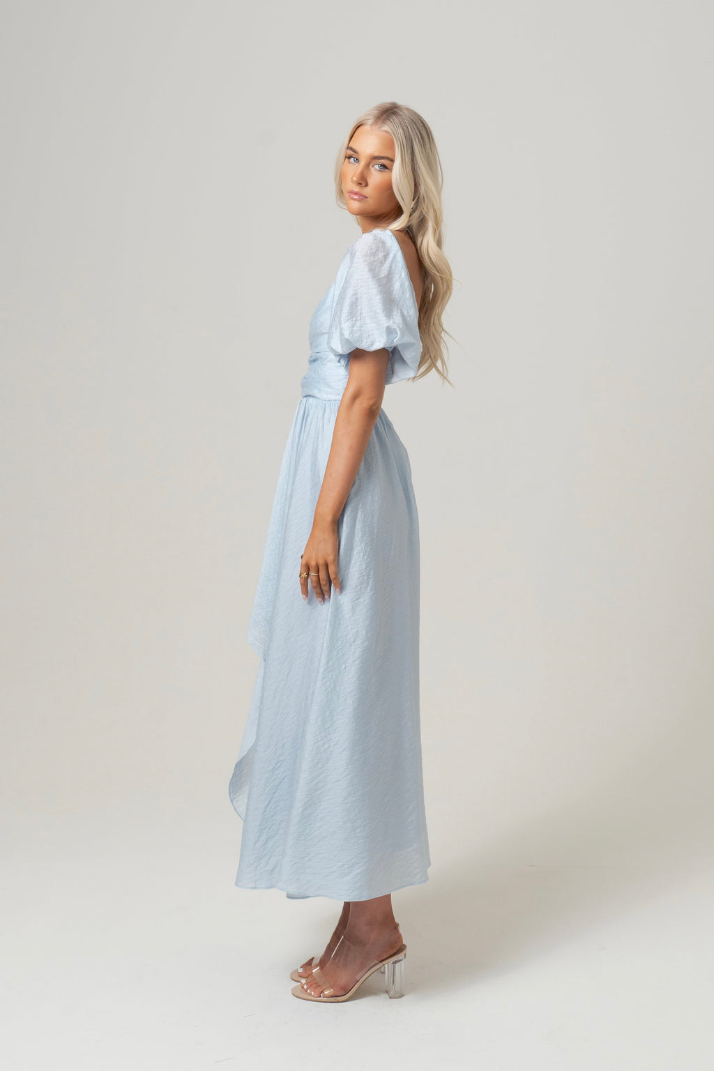 Bridget Puff Sleeve Midi Dress with Side Slit