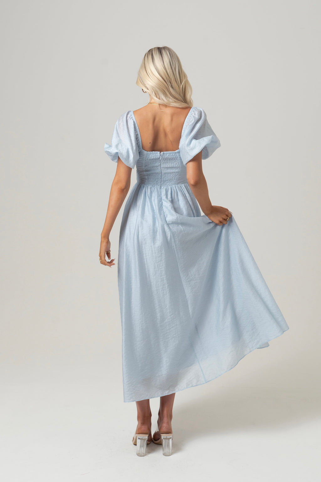 Bridget Puff Sleeve Midi Dress with Side Slit