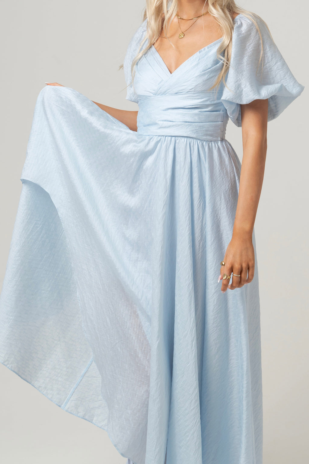 Bridget Puff Sleeve Midi Dress with Side Slit