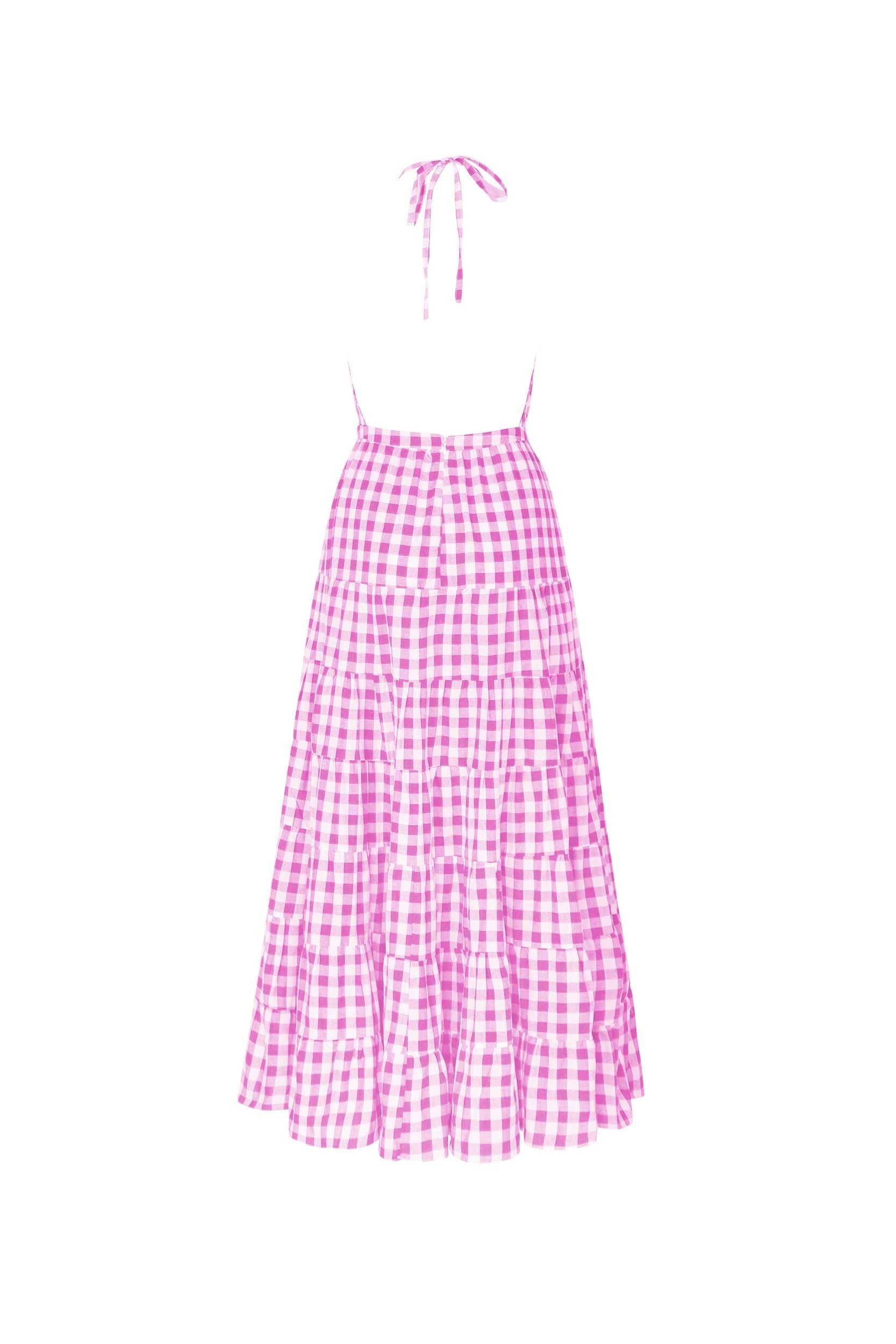 Stacey Pink Gingham Halter Neck MaxiDress