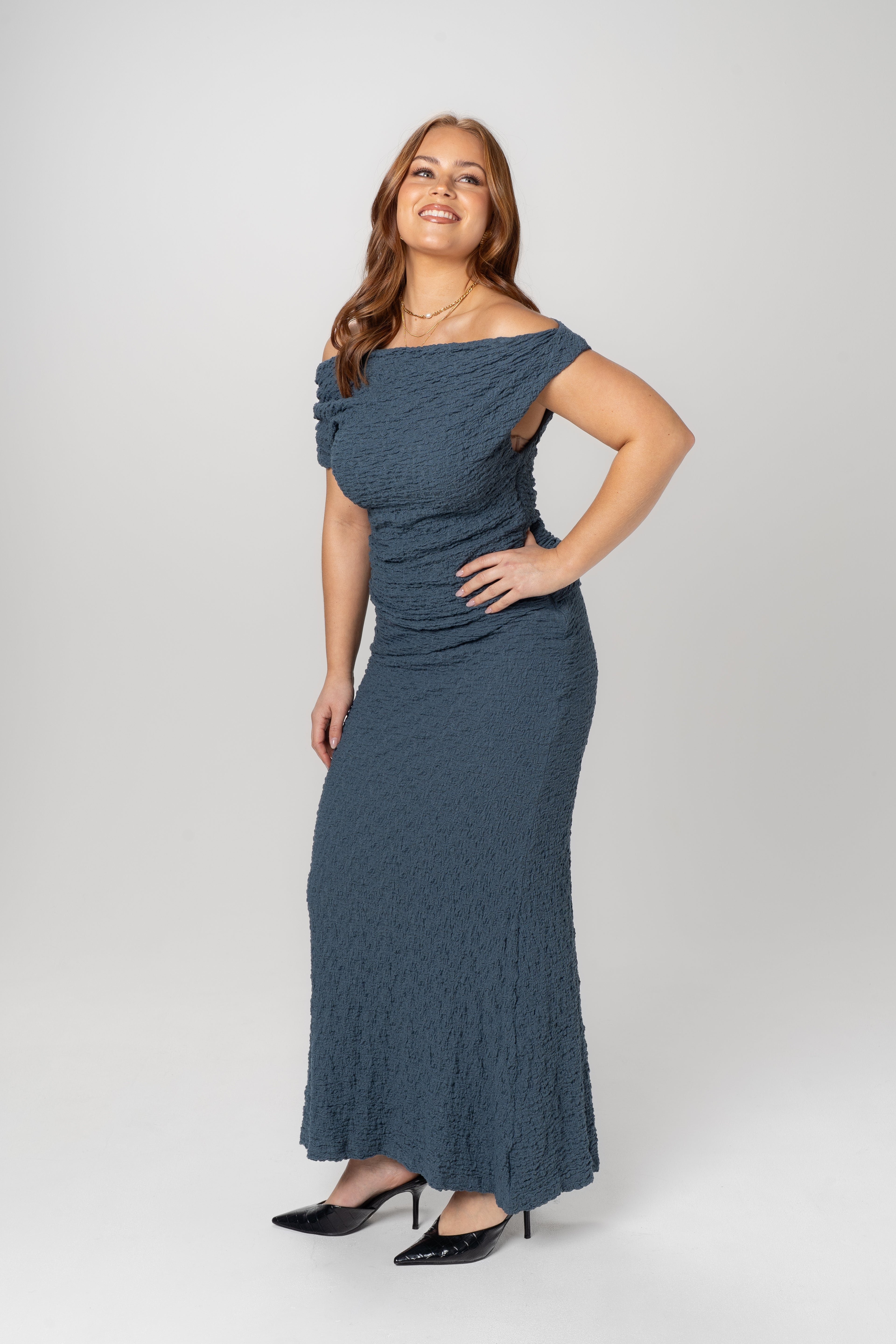 Ebony Two Piece Set - Drop Shoulder Top & Maxi Skirt