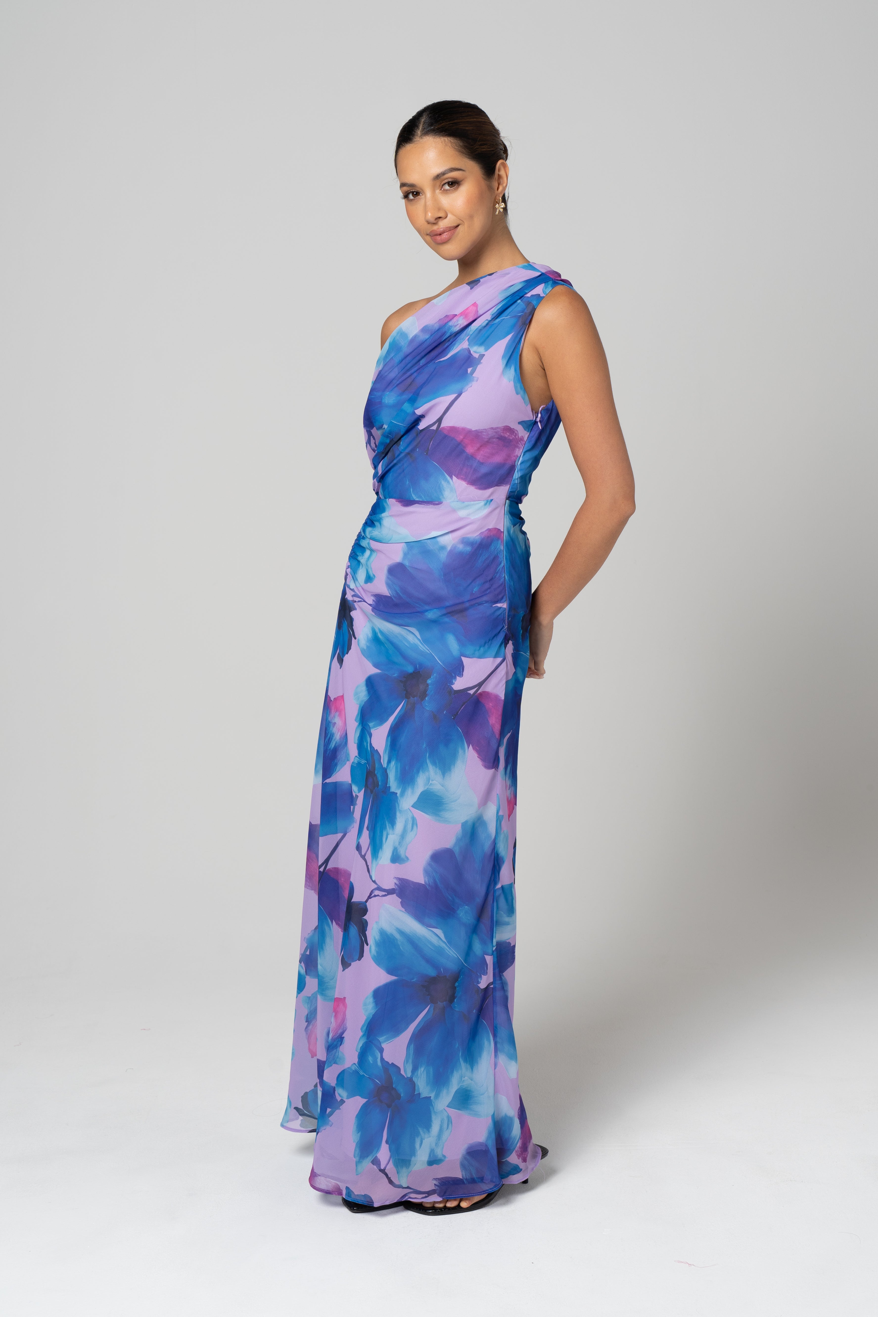 Liana Blue Print Drop Shoulder Maxi Dress
