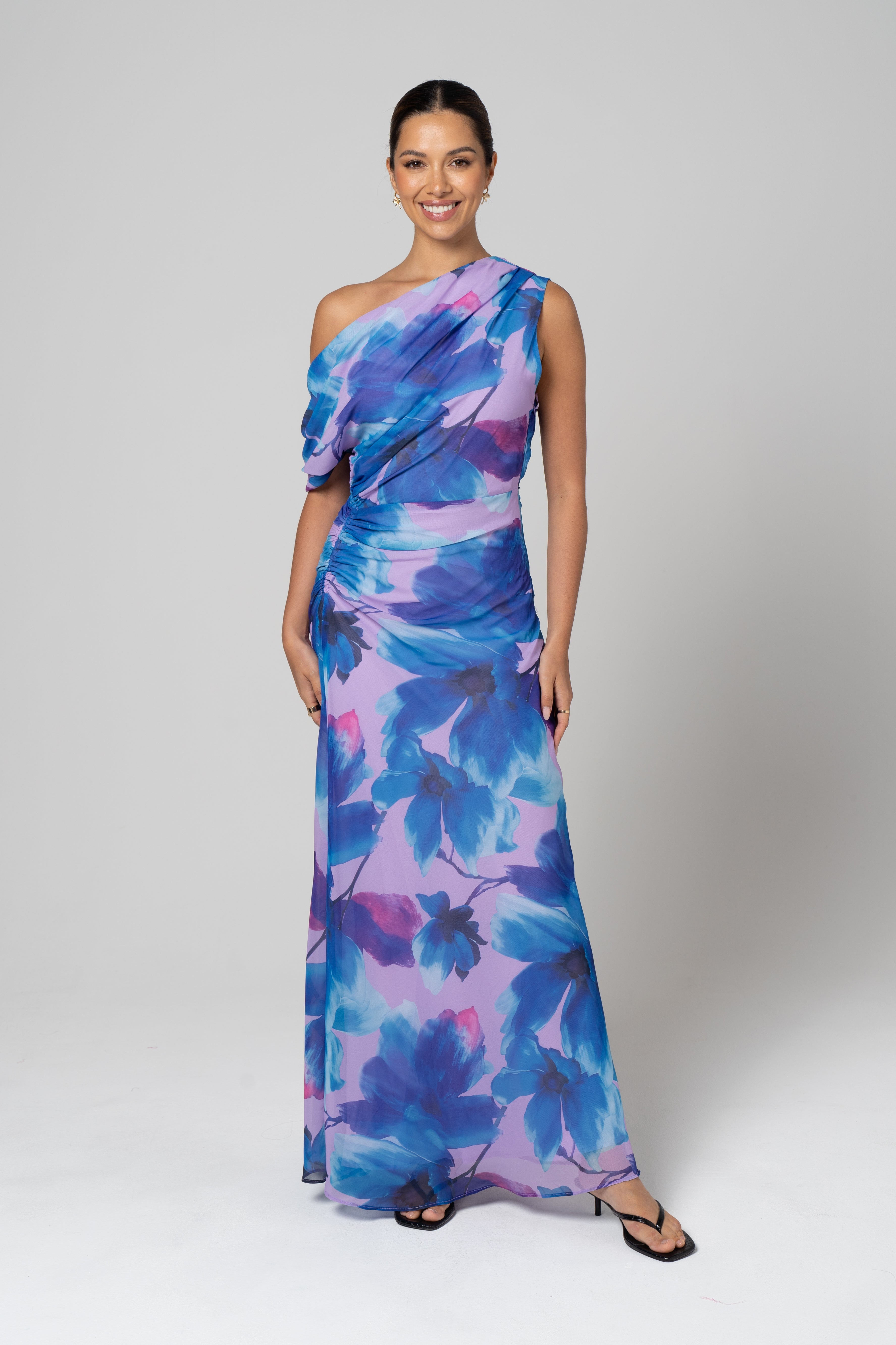 Liana Blue Print Drop Shoulder Maxi Dress