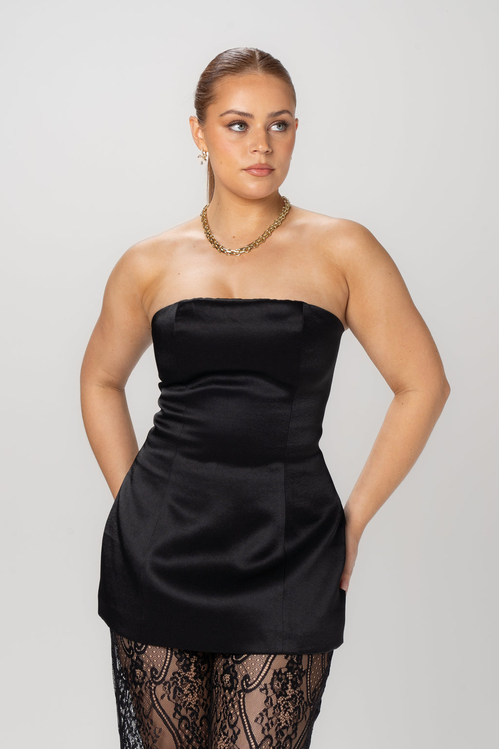 Myra Black Two Piece Set - Strapless Top & Sheer Lace Pants