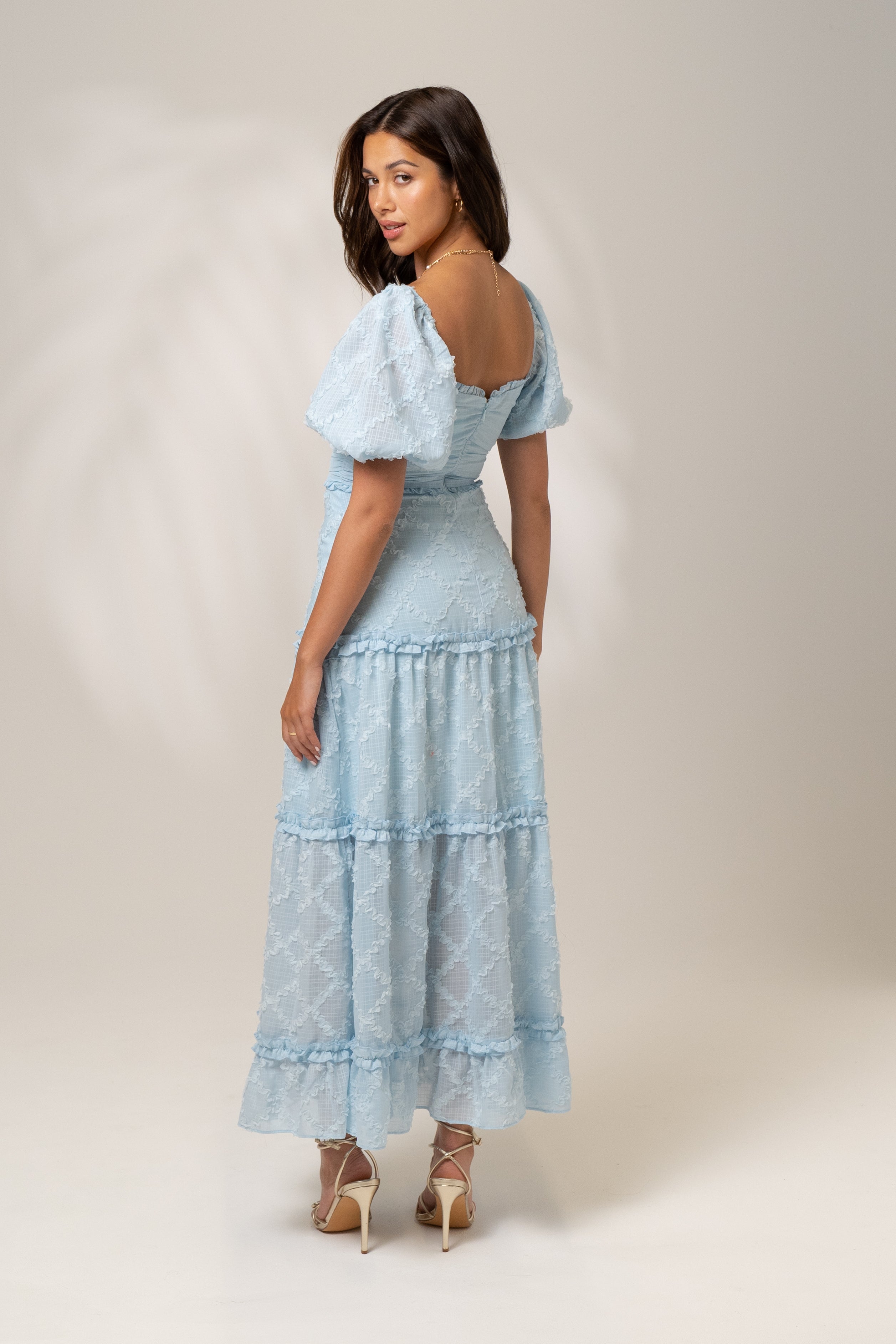 Seraphina Blue Maxi Dress with Puff Sleeves