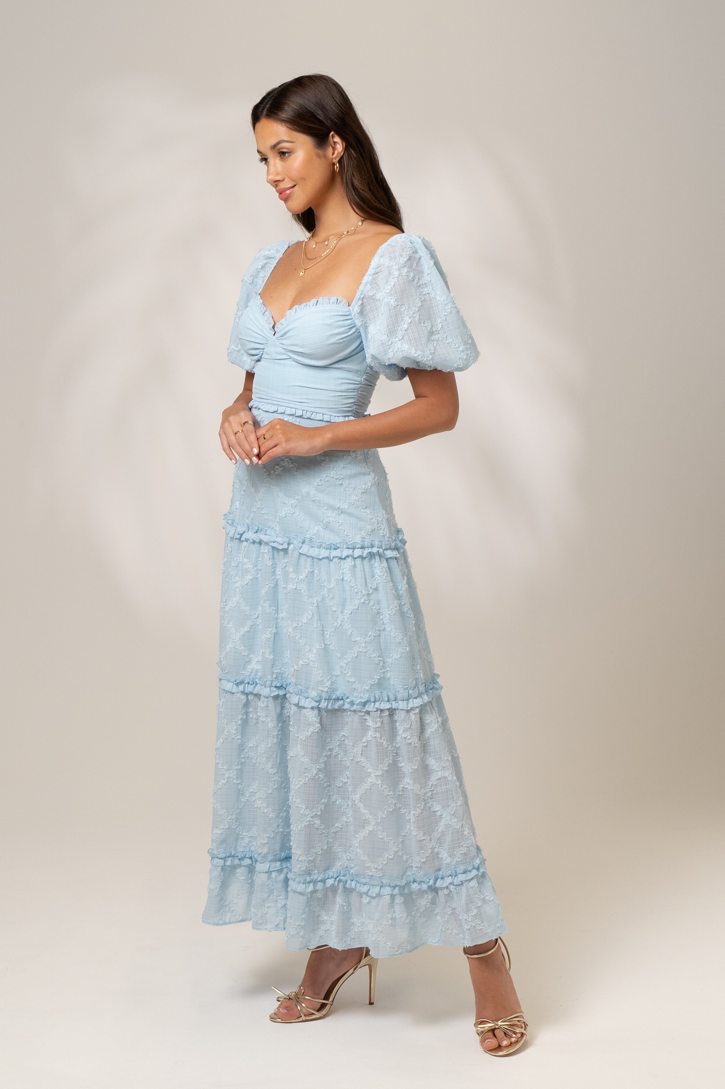 Seraphina Blue Maxi Dress with Puff Sleeves