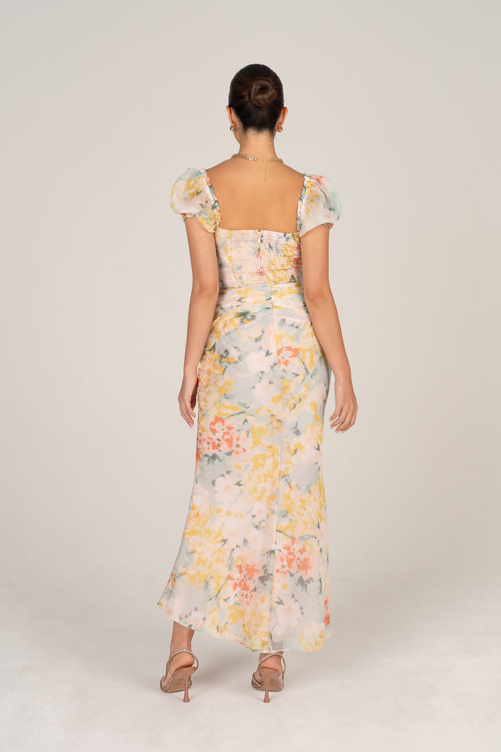 Simone Purple Print Puff Sleeve Midi Dress