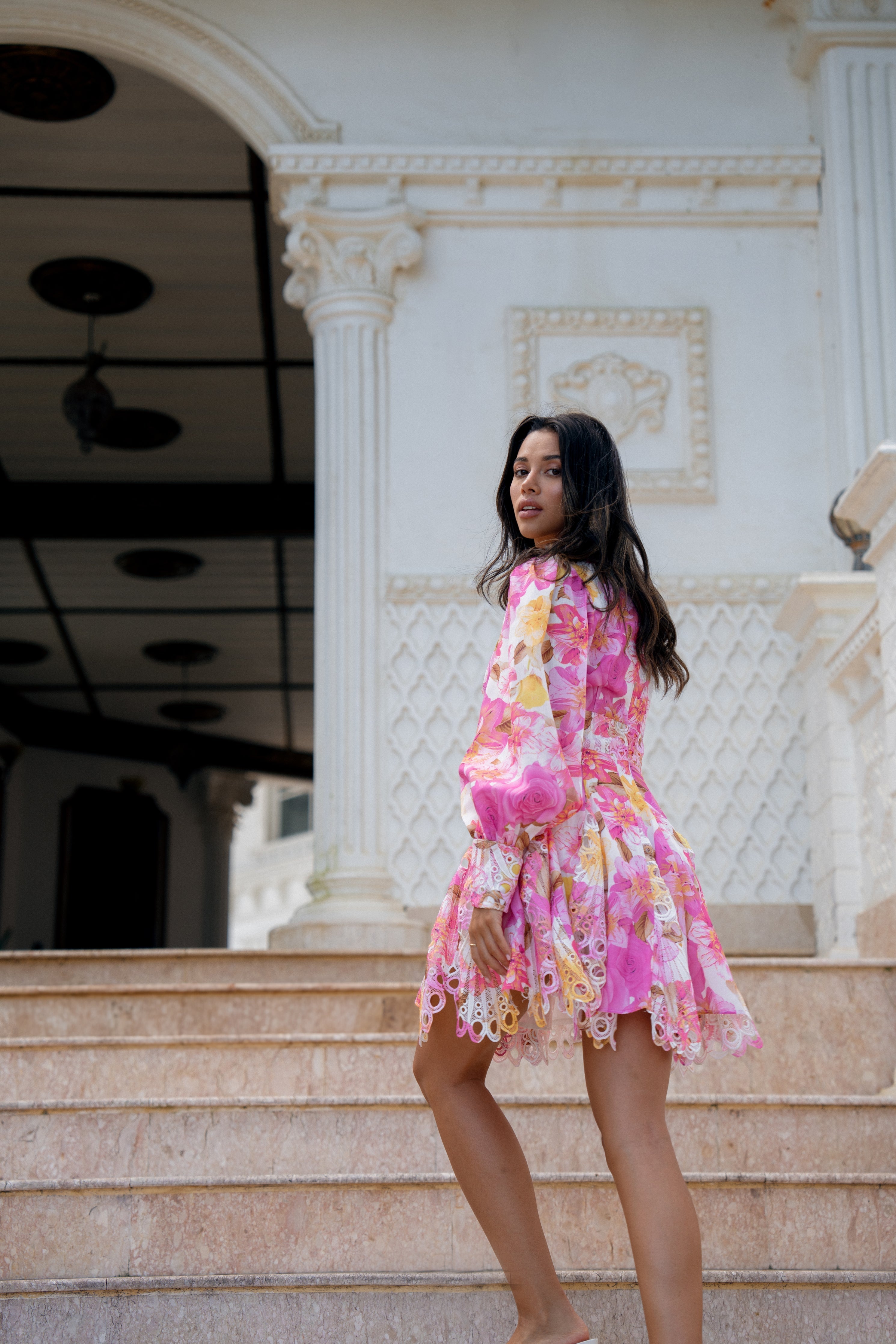 Sylva Pink Print Long Sleeve Mini Dress