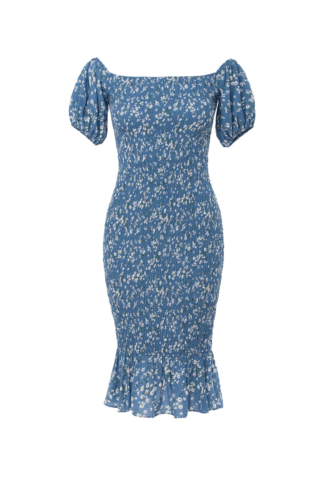 Jen Shirred Body Blue Midi Dress